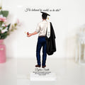 An elegant acrylic graduation plaque and stand, personalized for a 2023 male graduate, showcasing a graduation cap and gown, making it a special gift for a son or any young man celebrating this significant milestone in his life.